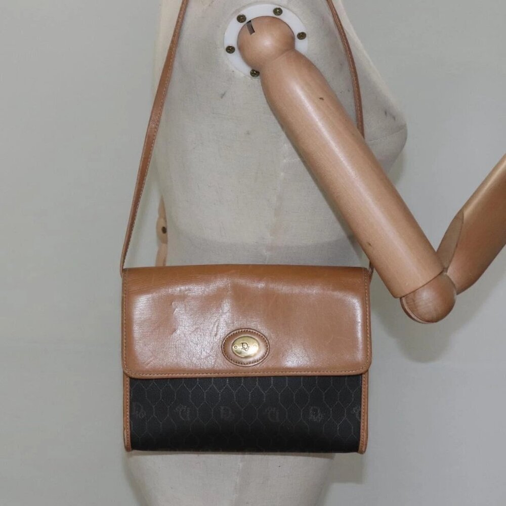 Christian Dior Honeycomb Canvas Shoulder Bag PVC Black Gold Auth BA558 - Picture 15 of 16